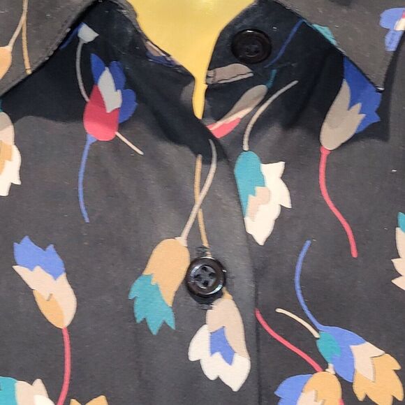 James Kenrob by Dalton Size 8 Black Floral Print Blouse Collar Button-up Cuffs - Picture 4 of 10
